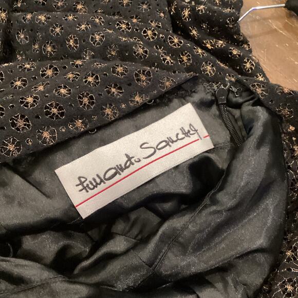 Fernando Sanchez Vintage brocade eyelet Long Sleeve black gold midi retro Dress - Picture 10 of 16